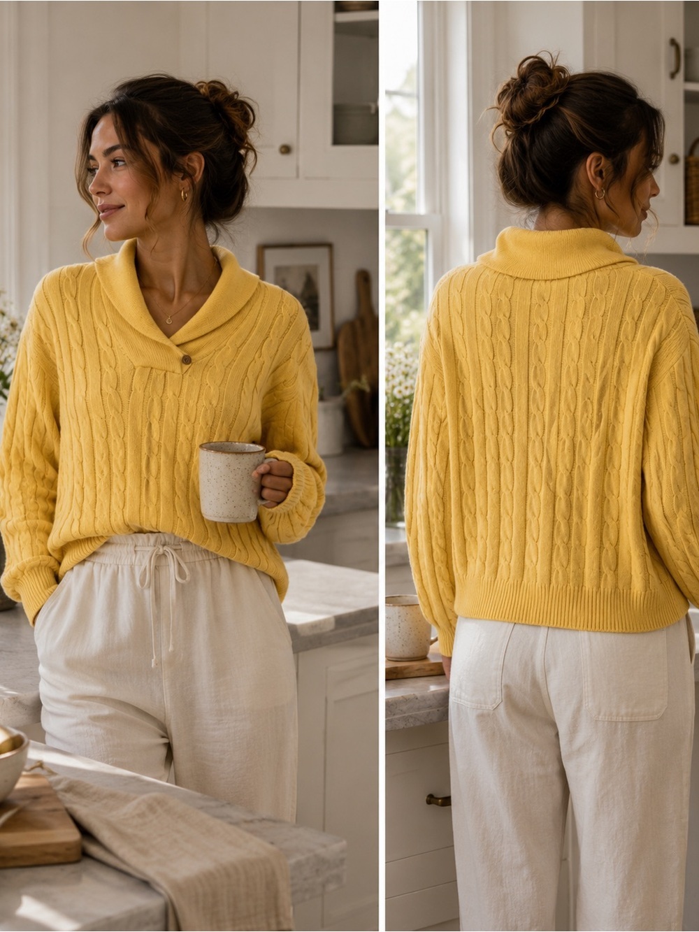 American Living Women’s Cable Knit Butter Yellow Pullover Sweater Size Large